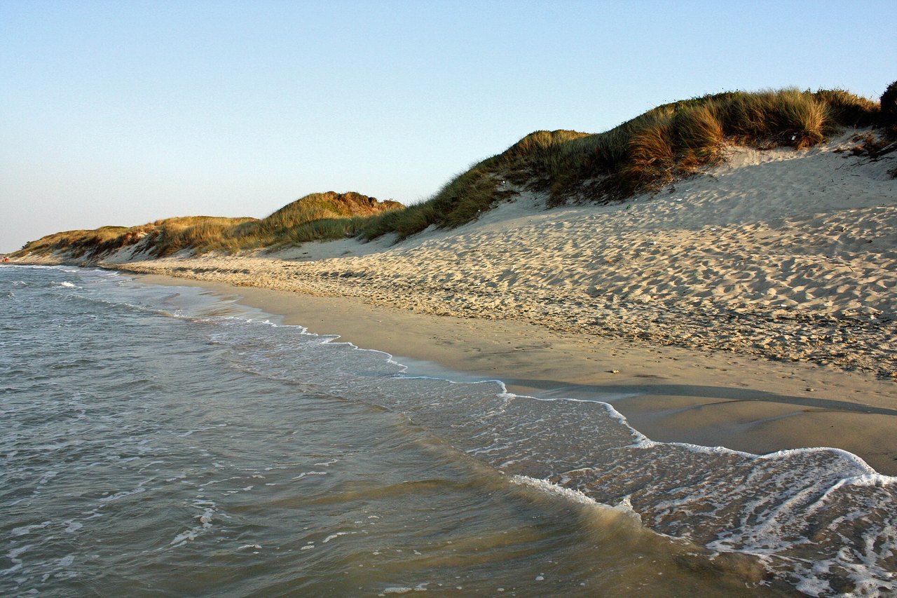 La spiaggia di sabbia del litorale di Ostuni, con le dune alle spalle
